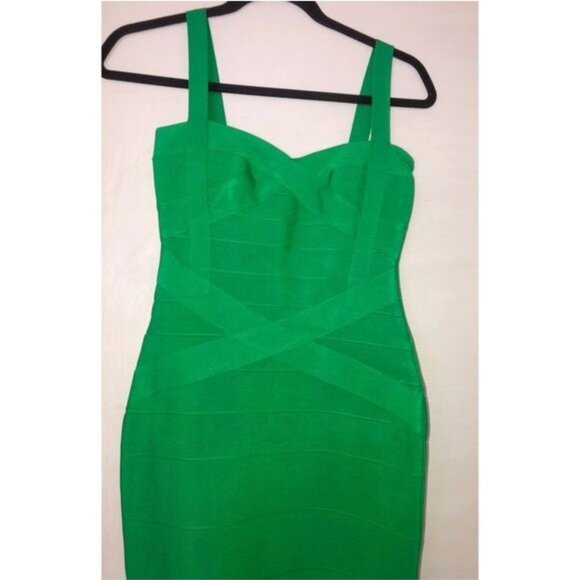 TOXIC ENVY BOUTIQUE-- WOMENS GREEN THICK STRETCHY MIDI BANDAGE DRESS SIZE LARGE - Picture 6 of 9